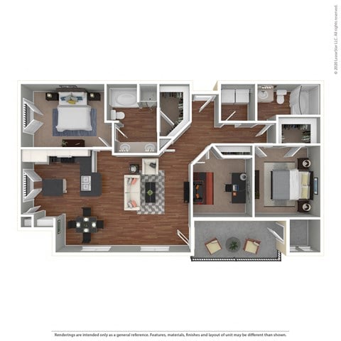 Floor plan for 3 beds, 2 baths, 1369 sqft