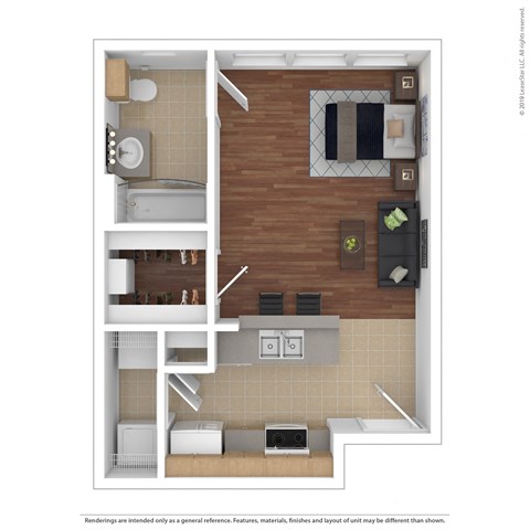 Floor plan for studio, 1 bath, 480 sqft