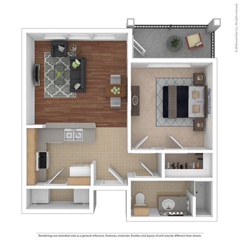 Floor plan for 1 bed, 1 bath, 610 sqft