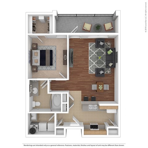 Floor plan for 1 bed, 1 bath, 755 sqft