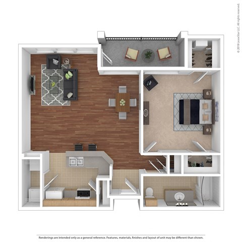 Floor plan for 1 bed, 1 bath, 883 sqft