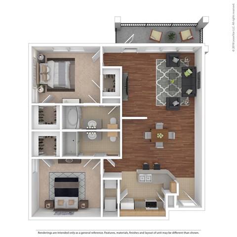 Floor plan for 2 beds, 2 baths, 1400 sqft