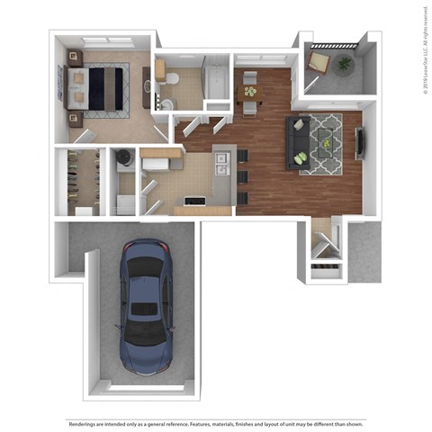 Floor plan for 1 bed, 1 bath, 675 sqft