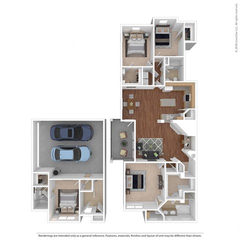 Floor plan for 4 beds, 3 baths, 1954 sqft