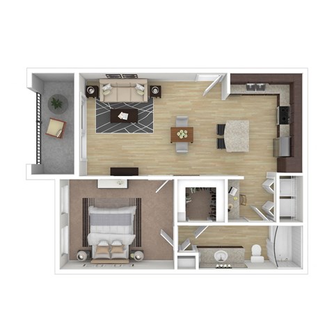 Floor plan for 1 bed, 1 bath, 709 sqft