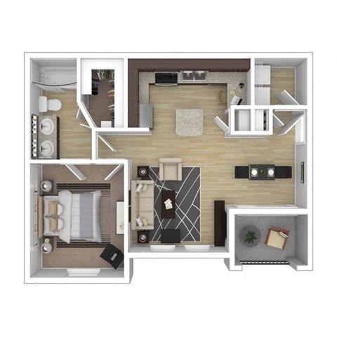Floor plan for 1 bed, 1 bath, 763 sqft