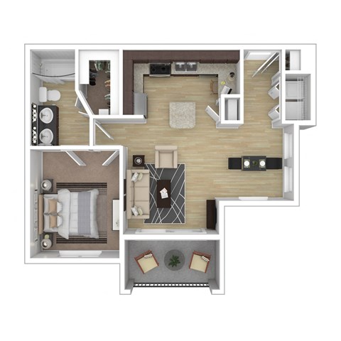 Floor plan for 1 bed, 1 bath, 790 sqft