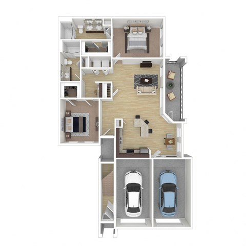 Floor plan for 2 beds, 2 baths, 1256 sqft