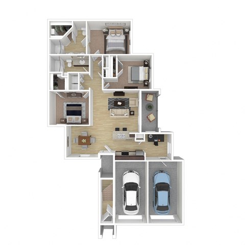 Floor plan for 3 beds, 2 baths, 1398 sqft
