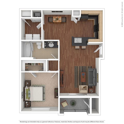 Floor plan for 1 bed, 1 bath, 752 sqft