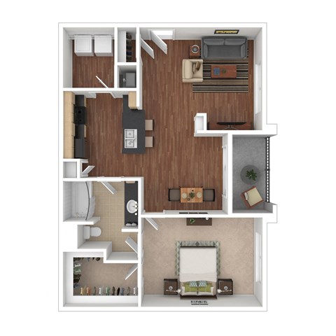 Floor plan for 1 bed, 1 bath, 898 sqft