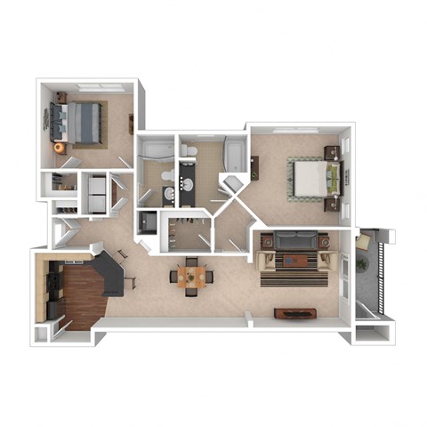 Floor plan for 2 beds, 2 baths, 1235 sqft
