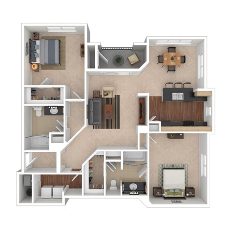 Floor plan for 2 beds, 2 baths, 1338 sqft