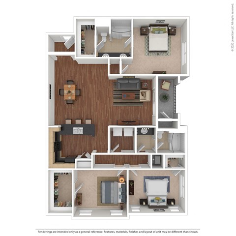 Floor plan for 3 beds, 2 baths, 1508 sqft