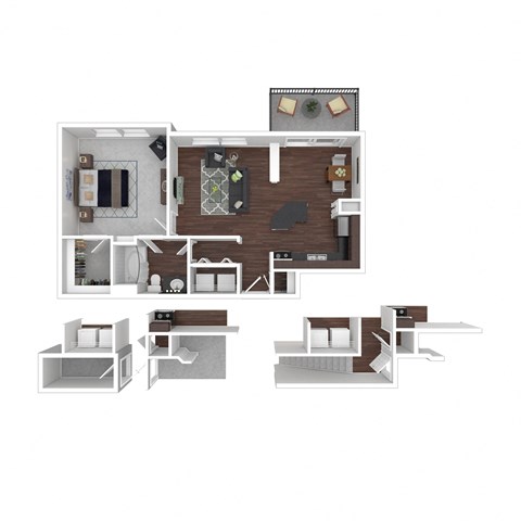 Floor plan for 1 bed, 1 bath, 627 sqft