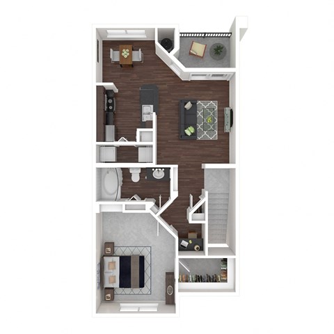 Floor plan for 1 bed, 1 bath, 762 sqft