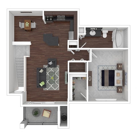 Floor plan for 1 bed, 1 bath, 788 sqft