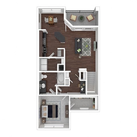 Floor plan for 1 bed, 1 bath, 851 sqft