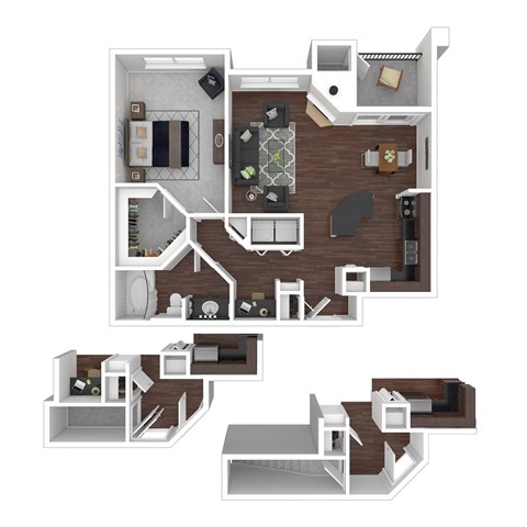 Floor plan for 1 bed, 1 bath, 924 sqft
