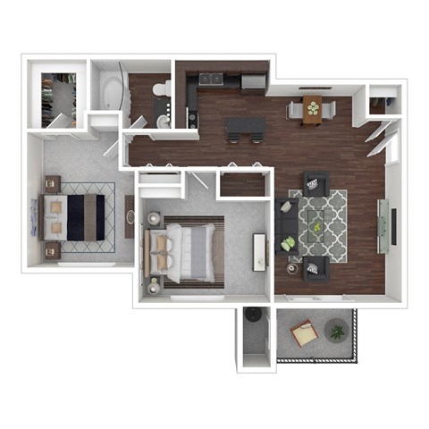Floor plan for 1 bed, 1 bath, 890 sqft