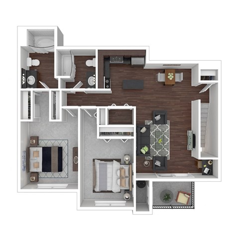 Floor plan for 2 beds, 2 baths, 1044 sqft