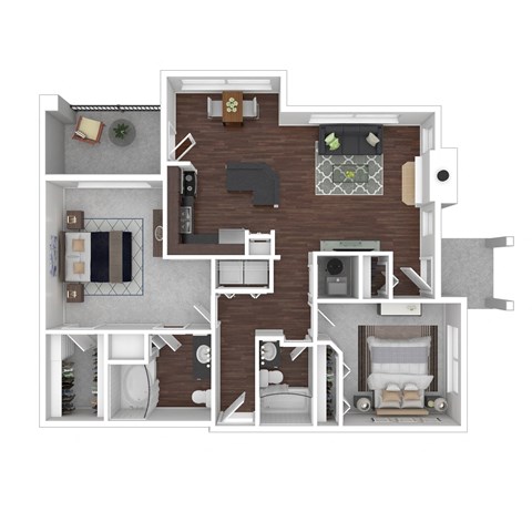 Floor plan for 2 beds, 2 baths, 1080 sqft