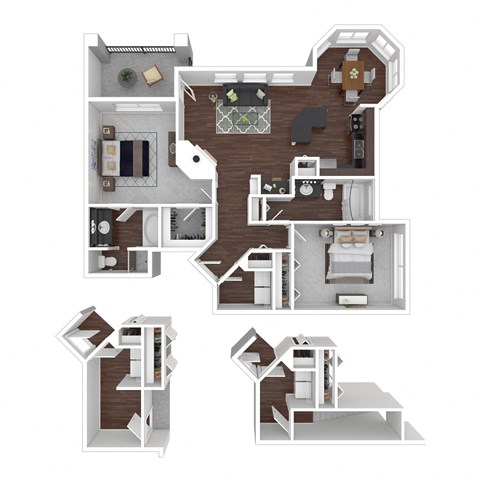 Floor plan for 2 beds, 2 baths, 1099 sqft