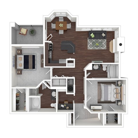 Floor plan for 2 beds, 2 baths, 1198 sqft