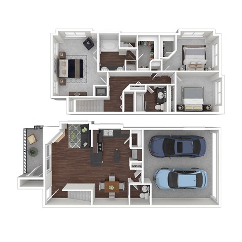 Floor plan for 3 beds, 2 baths, 1330 sqft