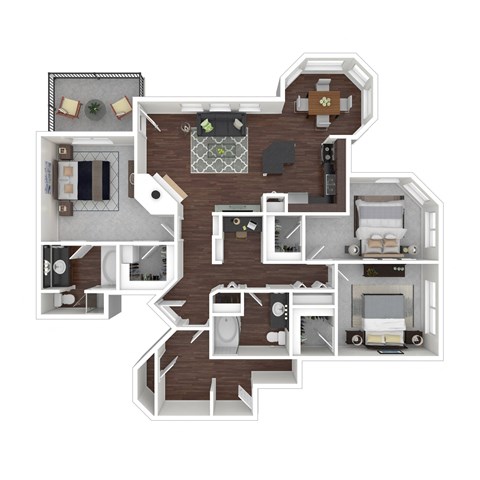 Floor plan for 3 beds, 2 baths, 1339 sqft