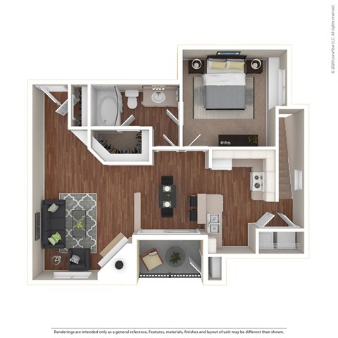 Floor plan for 1 bed, 1 bath, 789 sqft