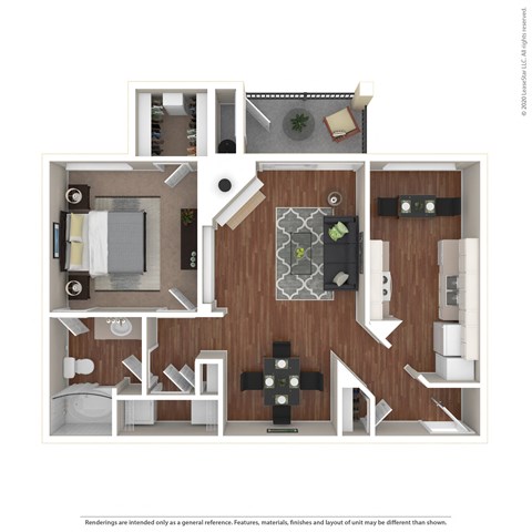 Floor plan for 1 bed, 1 bath, 807 sqft