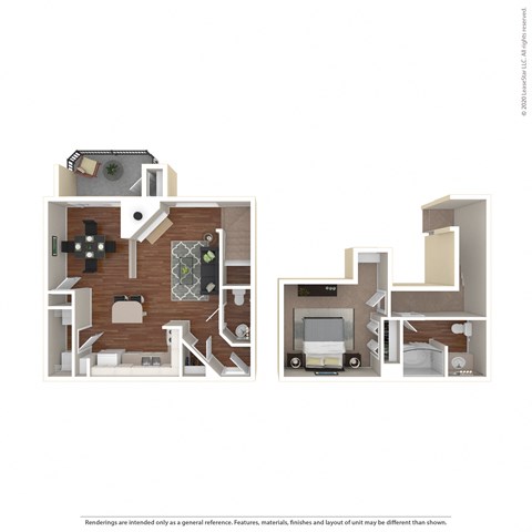 Floor plan for 1 bed, 1 bath, 837 sqft