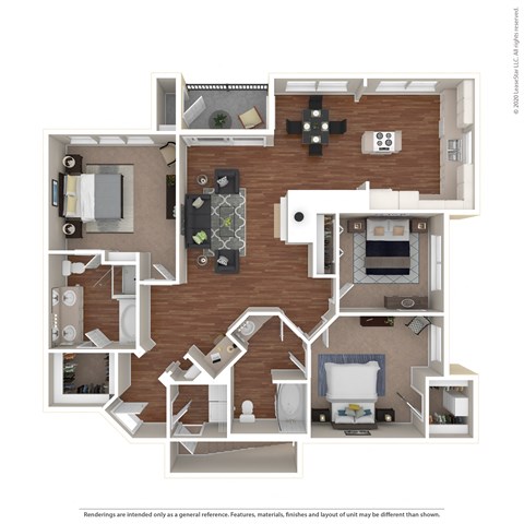 Floor plan for 3 beds, 2 baths, 1391 sqft