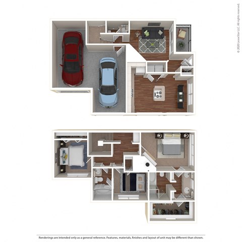 Floor plan for 3 beds, 2.5 baths, 1505 sqft