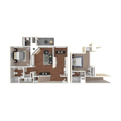 Floor plan for 1 bed, 2 baths, 1063 sqft