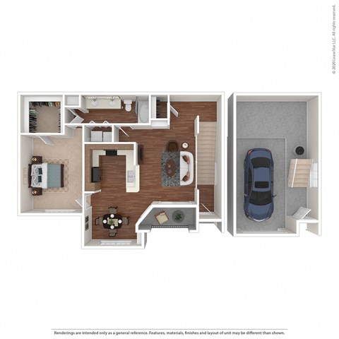 Floor plan for 1 bed, 1 bath, 893 sqft
