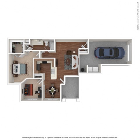 Floor plan for 2 beds, 1 bath, 960 sqft