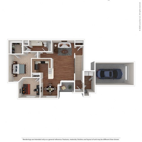 Floor plan for 2 beds, 1 bath, 1038 sqft