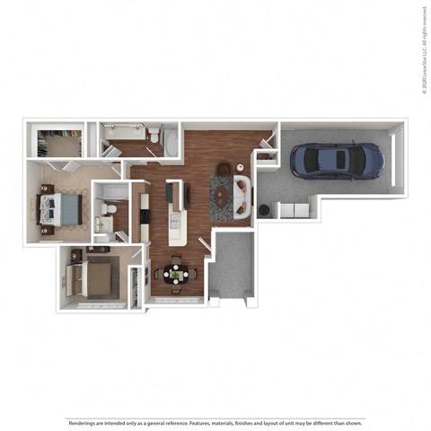 Floor plan for 2 beds, 2 baths, 1035 sqft