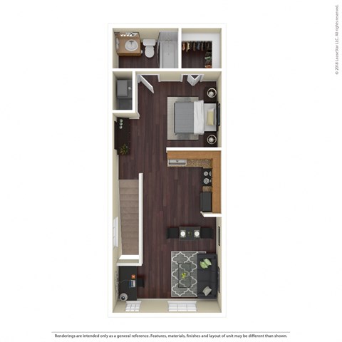 Floor plan for studio, 1 bath, 608 sqft