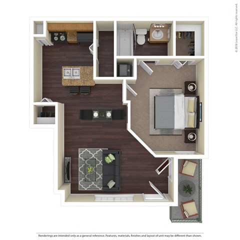 Floor plan for 1 bed, 1 bath, 760 sqft