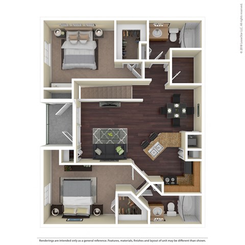Floor plan for 2 beds, 2 baths, 1081 sqft