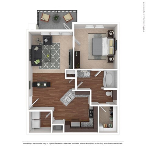 Floor plan for 1 bed, 1 bath, 765 sqft