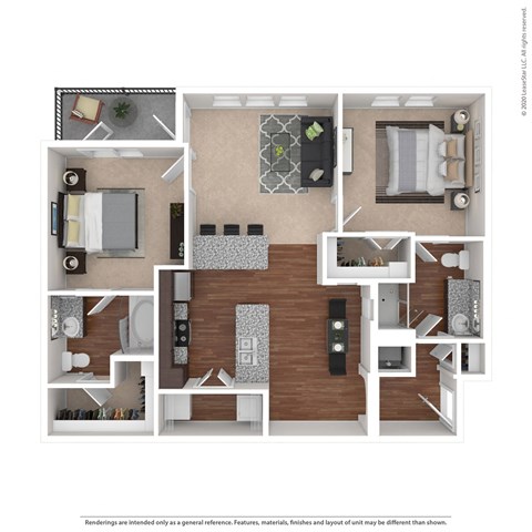 Floor plan for 2 beds, 2 baths, 1099 sqft