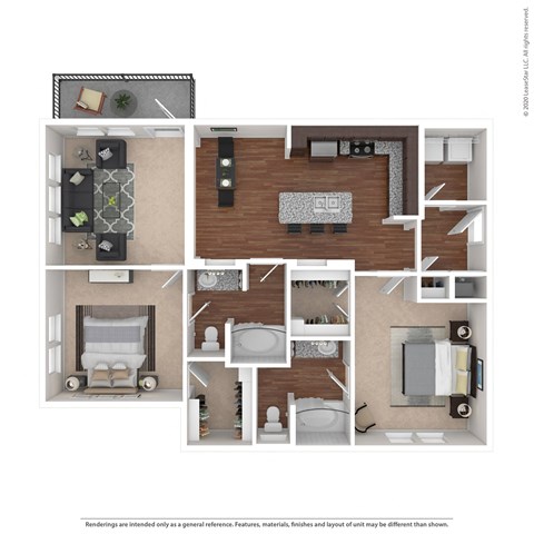 Floor plan for 2 beds, 2 baths, 1150 sqft