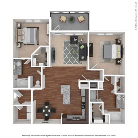 Floor plan for 2 beds, 2 baths, 1235 sqft