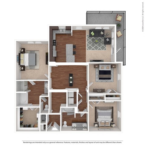 Floor plan for 3 beds, 2 baths, 1489 sqft