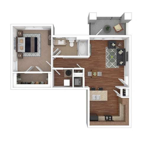 Floor plan for 1 bed, 1 bath, 778 sqft