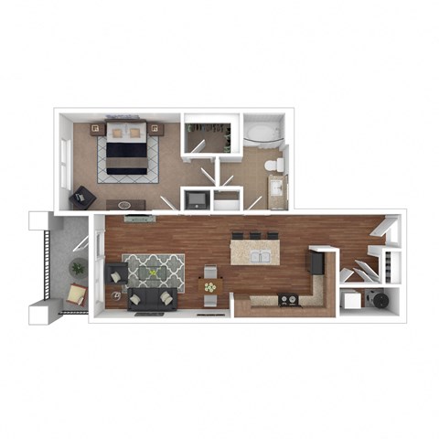 Floor plan for 1 bed, 1 bath, 782 sqft